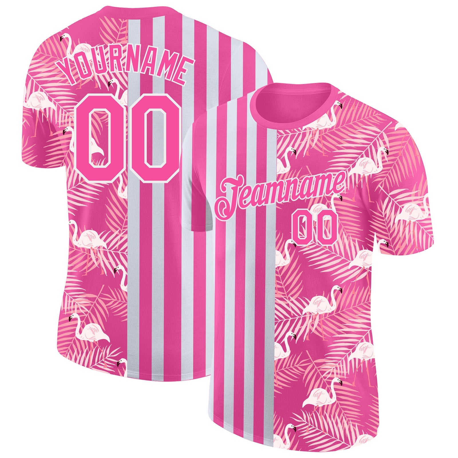 Custom 3D Pattern Design Tropical Palm Leaves And Famingo Performance T-Shirt