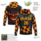 Custom Black Orange-Light Yellow 3D Halloween Checkboard Pumpkin Party Costume Ideas Sports Pullover Sweatshirt Hoodie