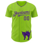 Custom Neon Green Purple Pinstripe Purple 3D Halloween Scary Party Costume Ideas Authentic Baseball Jersey