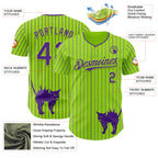 Custom Neon Green Purple Pinstripe Purple 3D Halloween Scary Party Costume Ideas Authentic Baseball Jersey