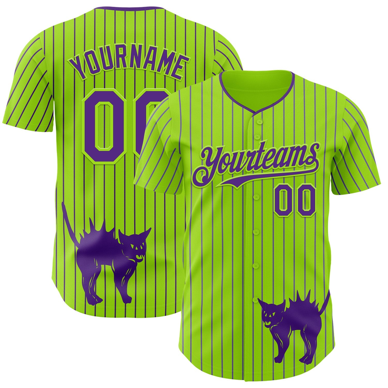 Custom Neon Green Purple Pinstripe Purple 3D Halloween Scary Party Costume Ideas Authentic Baseball Jersey