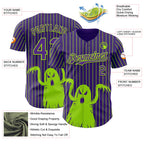 Custom Purple Neon Green Pinstripe Neon Green 3D Halloween Spooky Party Costume Ideas Authentic Baseball Jersey