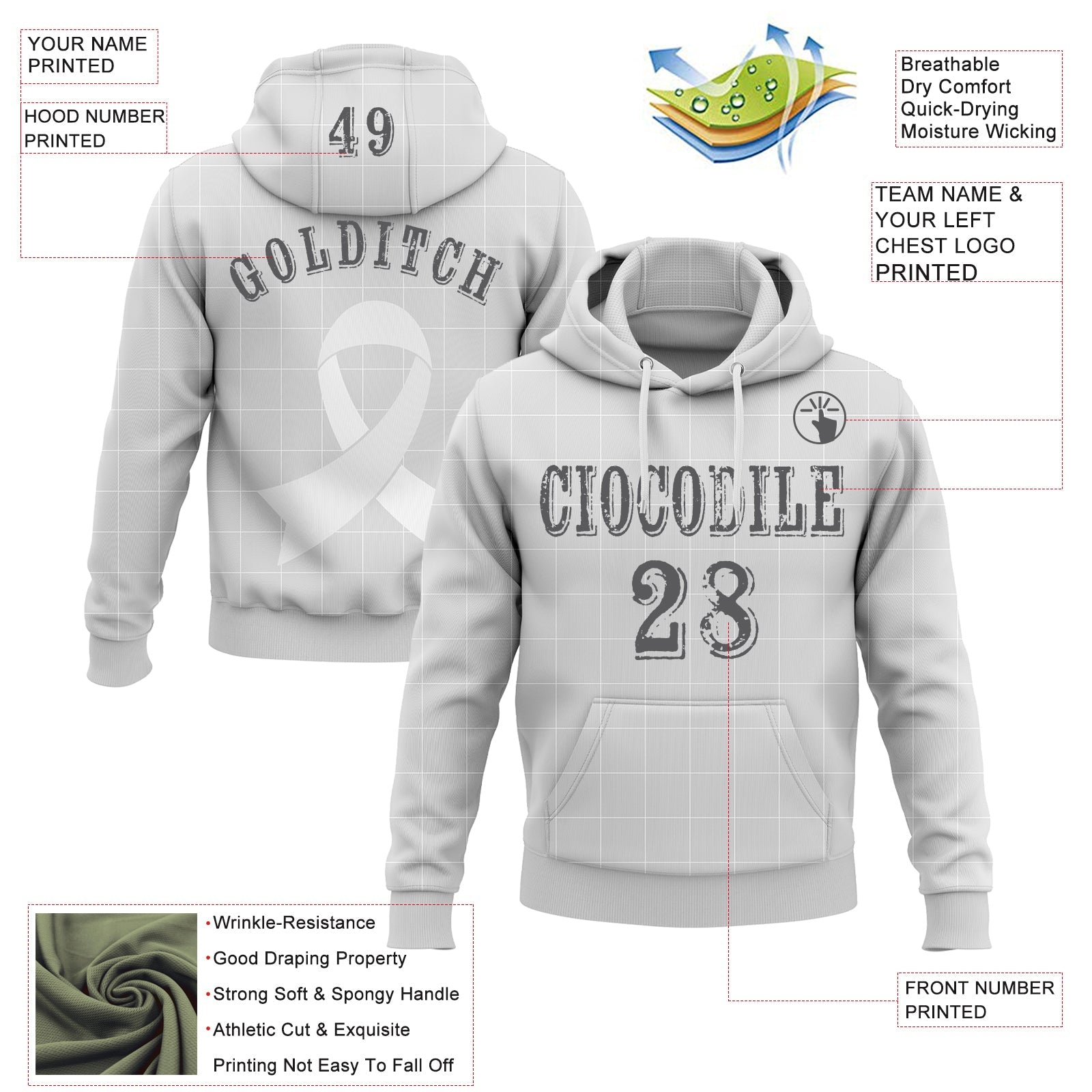 Custom Gray Steel Gray-White 3D Lung Cancer World Cancer Day Ribbon Support Sports Pullover Sweatshirt Hoodie