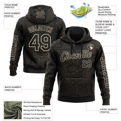 Custom Black City Cream 3D Pattern Design Ethnic Tribal Sportswear Pullover Sweatshirt Hoodie