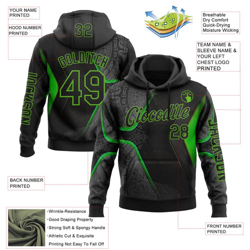 Custom Black Aurora Green 3D Pattern Design Ethnic Tribal Sportswear Pullover Sweatshirt Hoodie