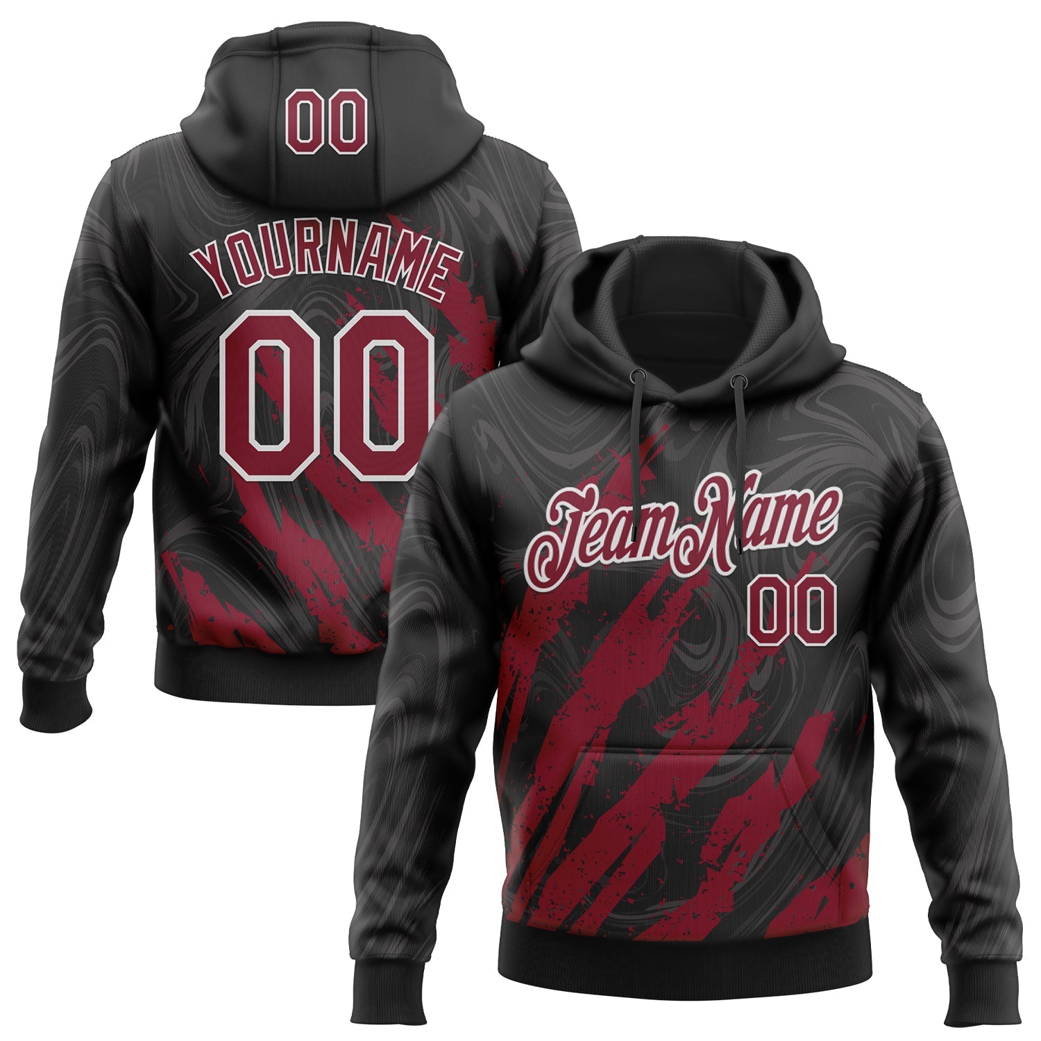 Custom Stitched Black Crimson-White 3D Pattern Design Splash Sports Pullover Sweatshirt Hoodie