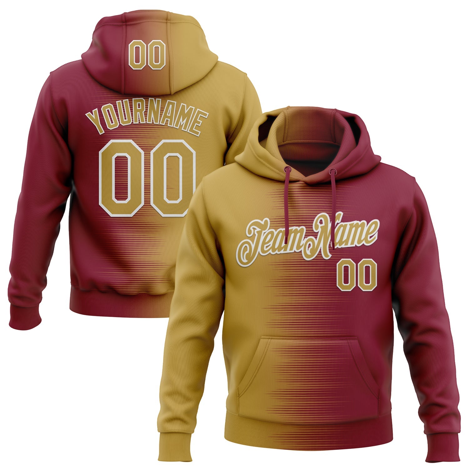 Custom Stitched Crimson Old Gold-White 3D Pattern Design Gradient Line Sports Pullover Sweatshirt Hoodie