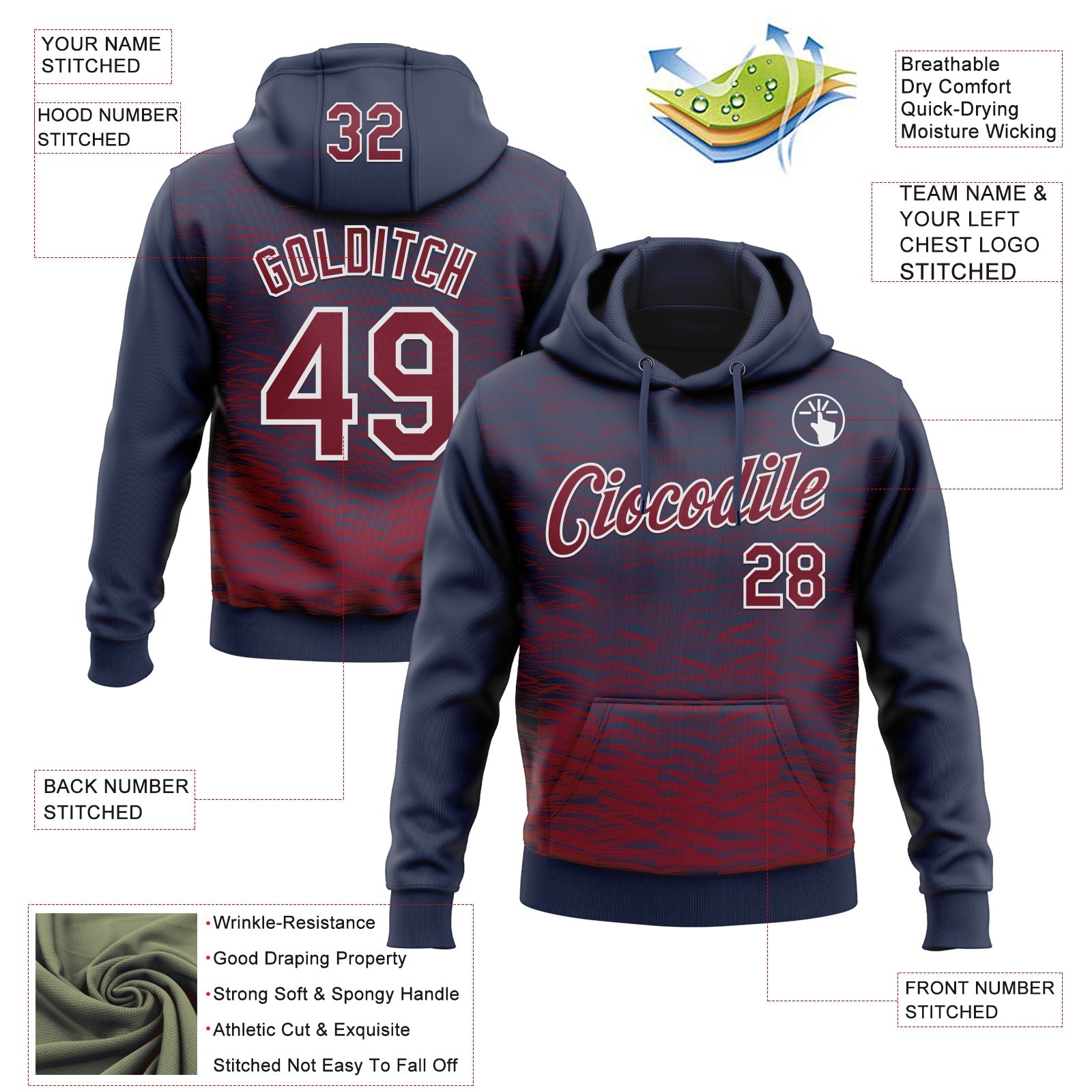 Custom Stitched Navy Crimson-White 3D Pattern Design Line Sports Pullover Sweatshirt Hoodie