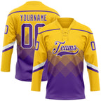 Custom Yellow Purple-White 3D Pattern Gradient Square Shapes Hockey Lace Neck Jersey