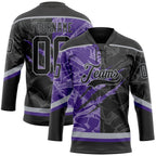Custom Black Purple-Gray 3D Pattern Gradient Fashion Scratch Hockey Lace Neck Jersey