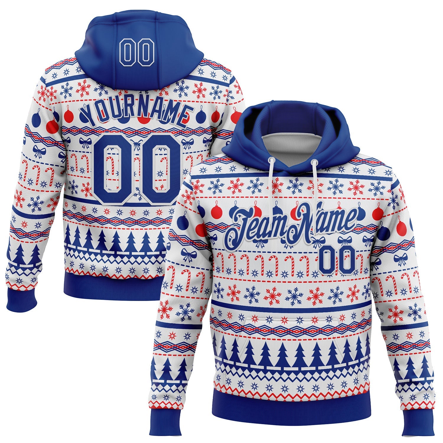 Custom Stitched Royal Royal-White 3D Christmas Ugly Sweater Sports Pullover Sweatshirt Hoodie