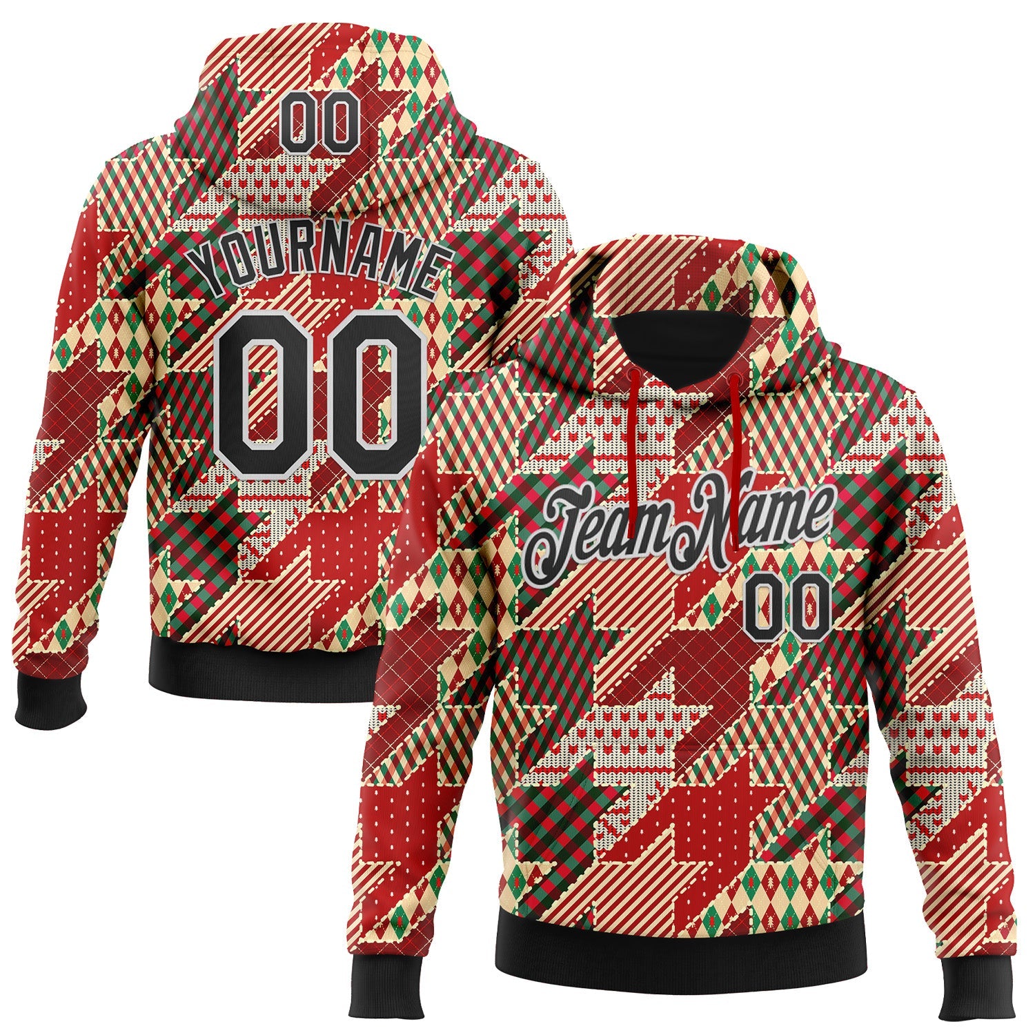 Custom Stitched Red Black-White 3D Christmas Houndstooth Sports Pullover Sweatshirt Hoodie