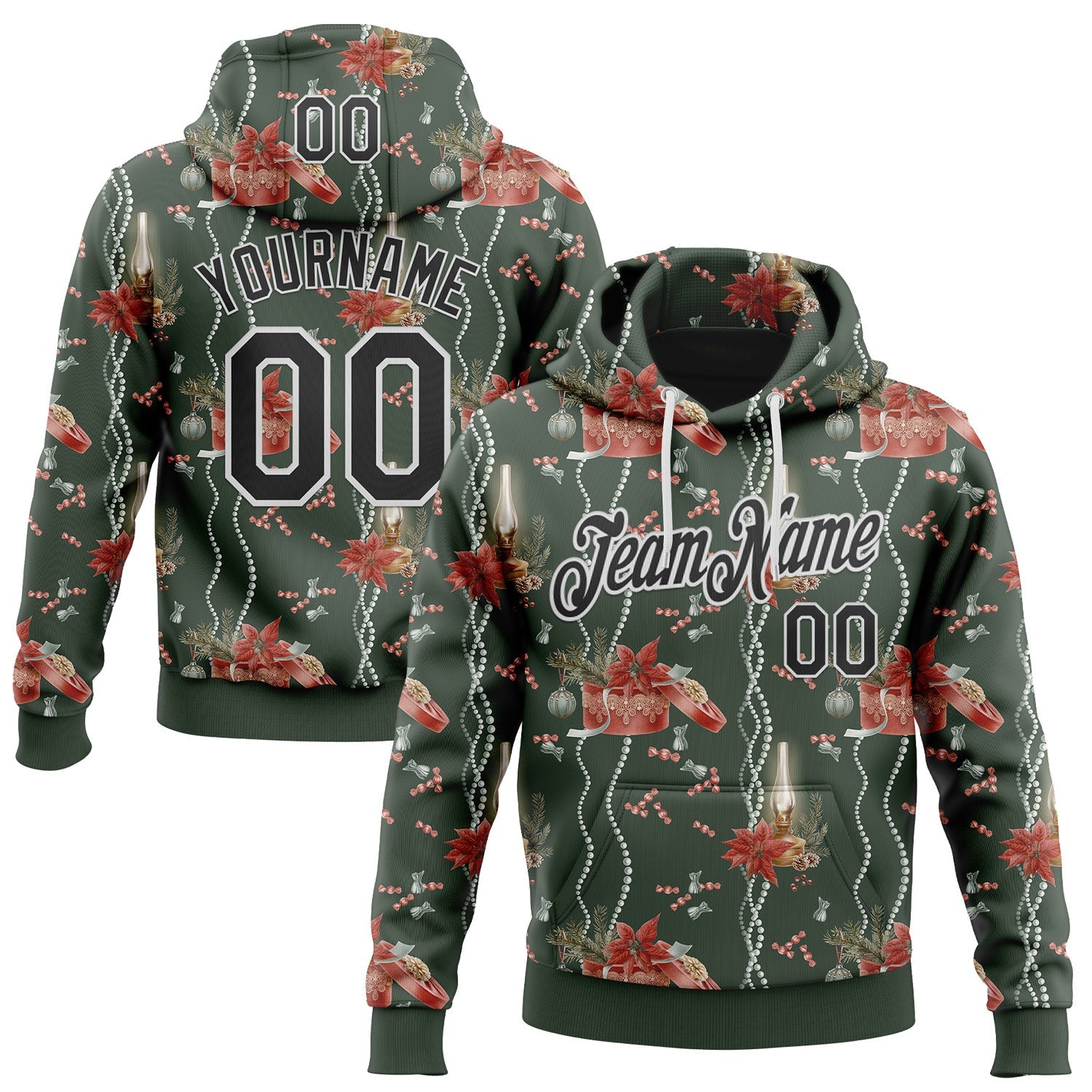 Custom Stitched Green Black-White 3D Christmas Sports Pullover Sweatshirt Hoodie