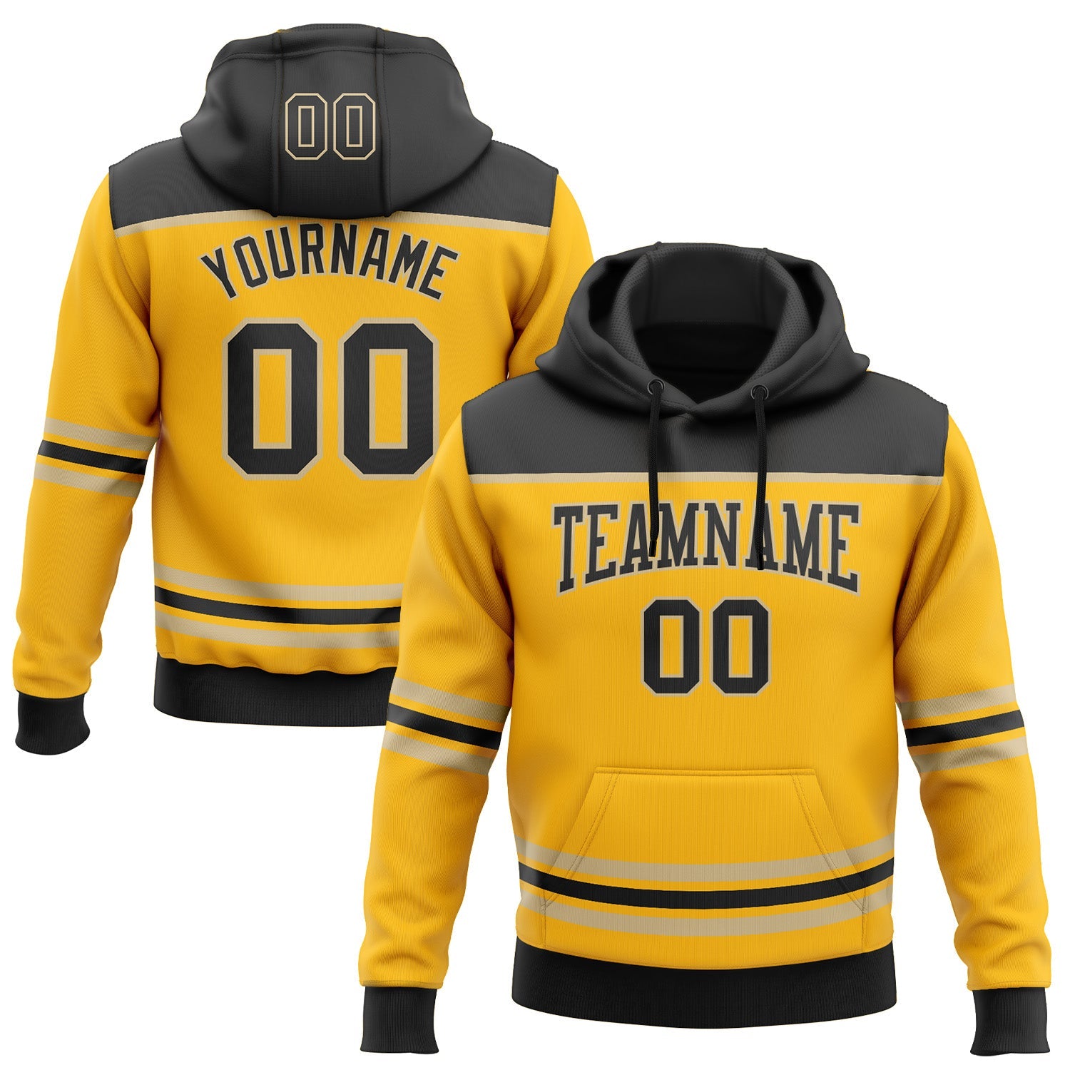 Custom Gold Black-Vegas Gold 3D Pattern Design Game Day Pittsburgh Inspired Sports Pullover Sweatshirt Hoodie