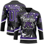 Custom Black Purple-White 3D Fluid Art Splash Hockey Lace Neck Jersey