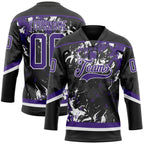 Custom Black Purple-White 3D Fluid Art Splash Hockey Lace Neck Jersey