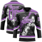 Custom Black Medium Purple-White 3D Splash Art Hockey Lace Neck Jersey