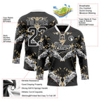 Custom Black Vegas Gold-White 3D Pattern Abstract Grunge Hockey Lace Neck Jersey
