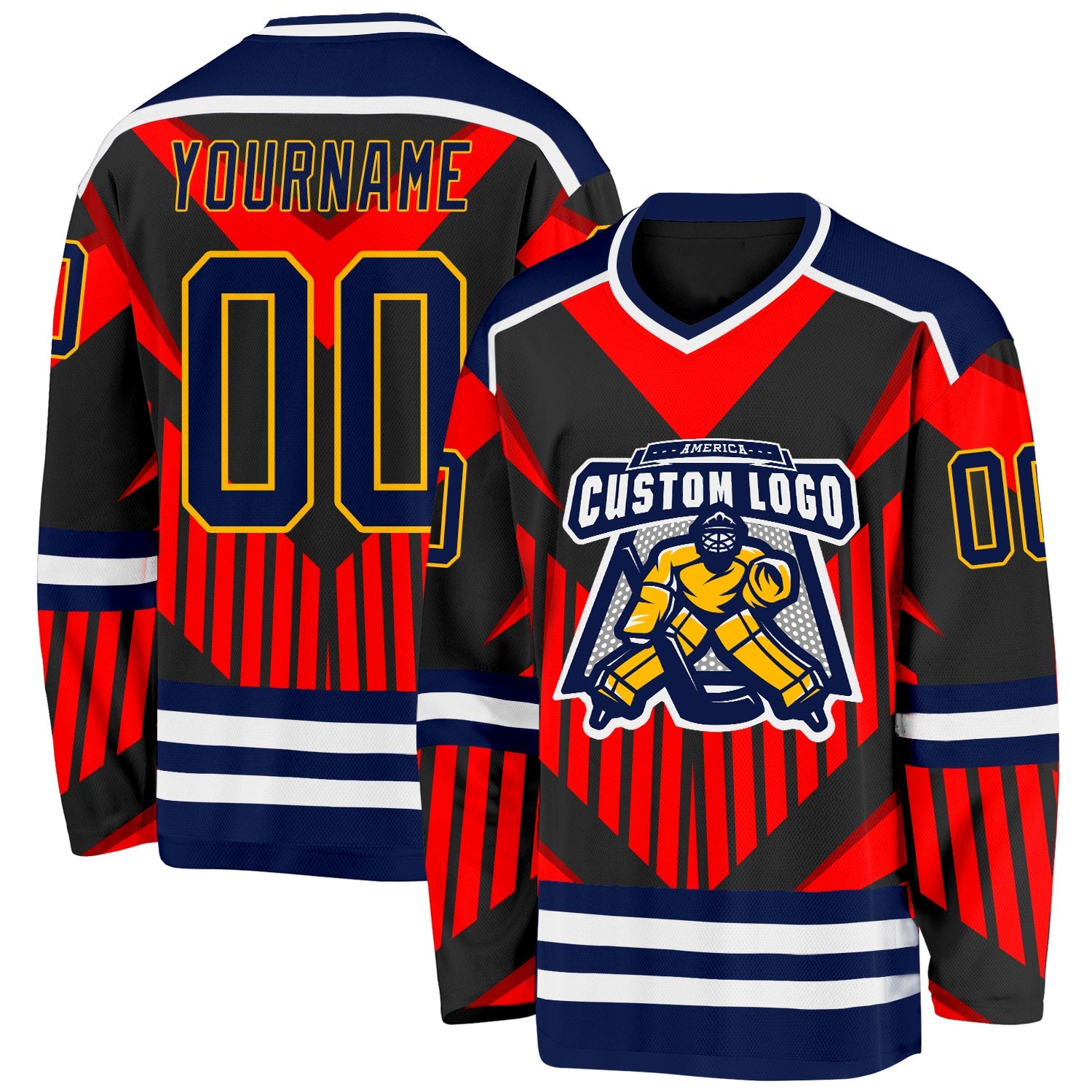 Custom Orange Navy Black-Gold 3D Pattern Cyber Mecha E-sport Hockey Jersey