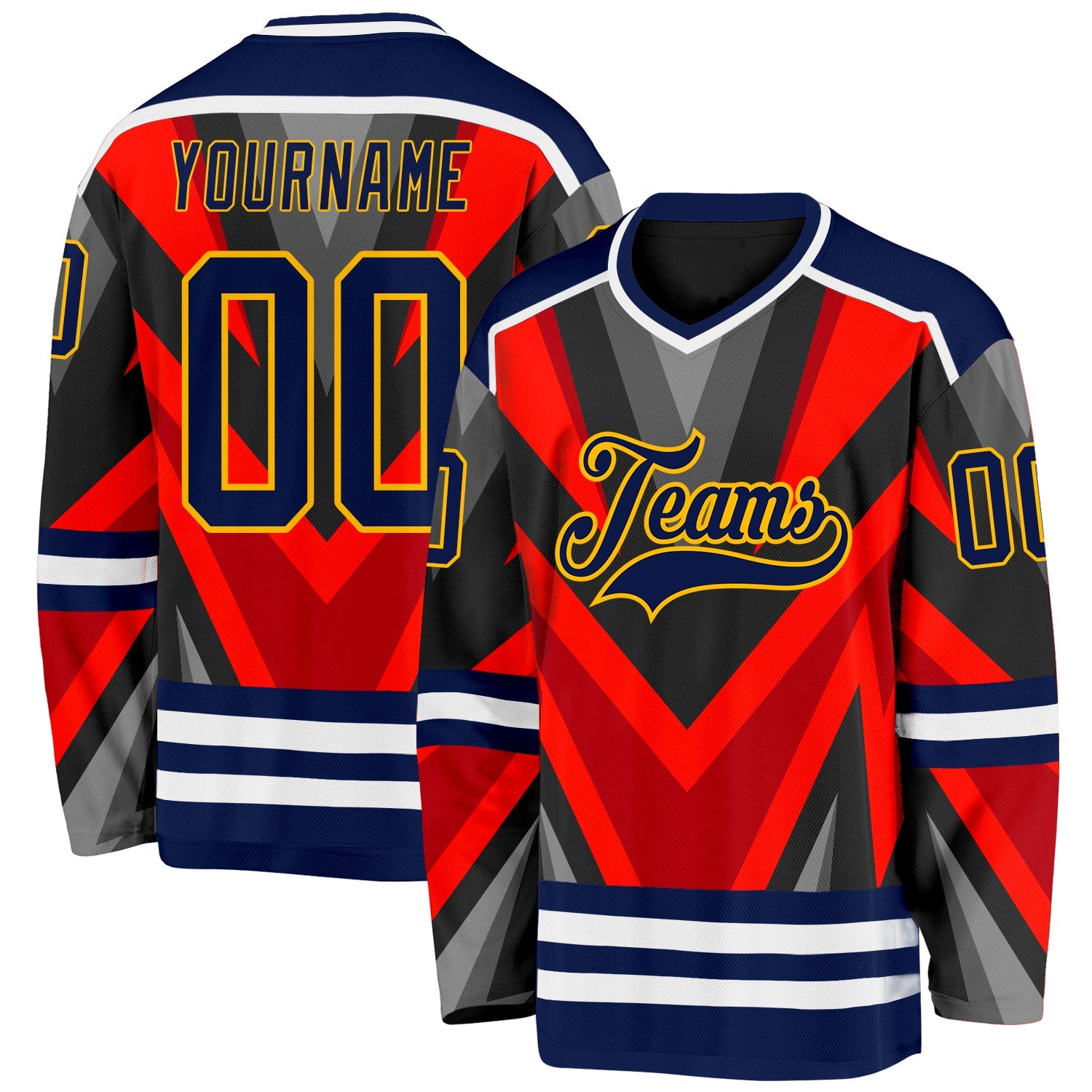 Custom Orange Navy Black Gray-Gold 3D Pattern Cyber Mecha E-sport Hockey Jersey