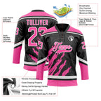 Custom Black Pink-White 3D Splash Art Hockey Lace Neck Jersey