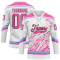 Custom White Pink Light Blue-Black 3D Splash Art Hockey Lace Neck Jersey