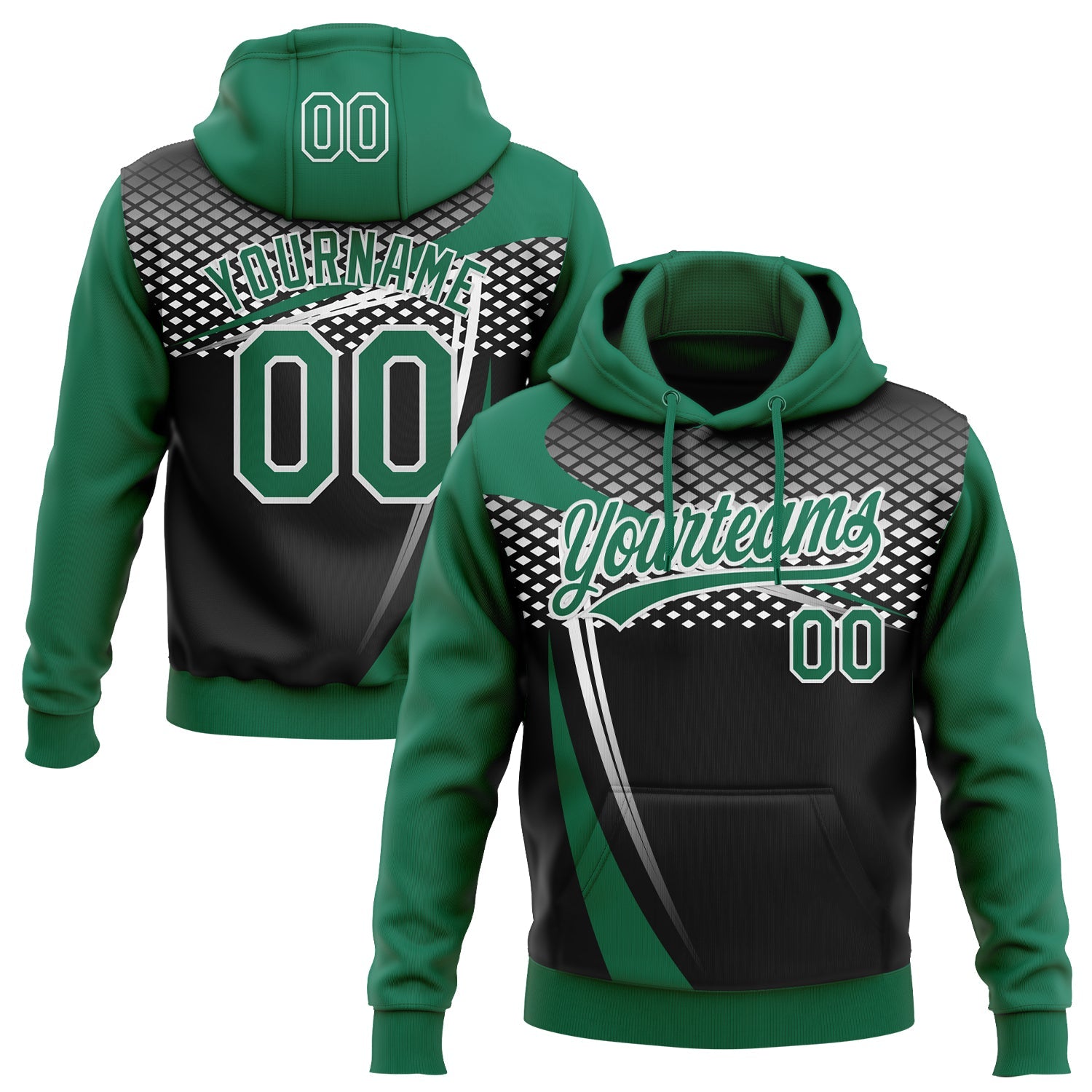 Custom Stitched Kelly Green Black-White 3D Pattern Design E-sports Pullover Sweatshirt Hoodie