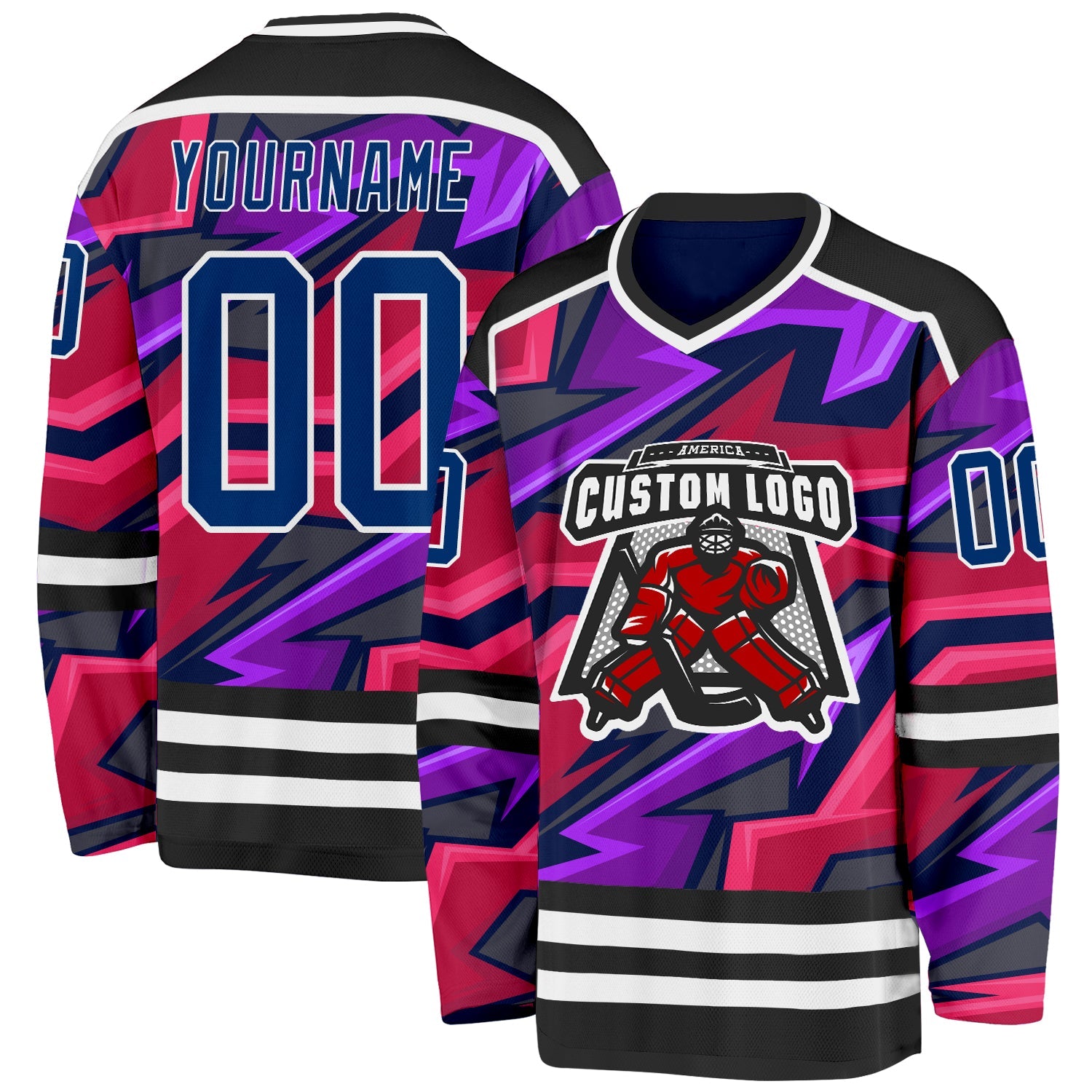 Custom Black US Navy Blue Purple Pink-White 3D Pattern Cyber Mecha E-sport Hockey Jersey