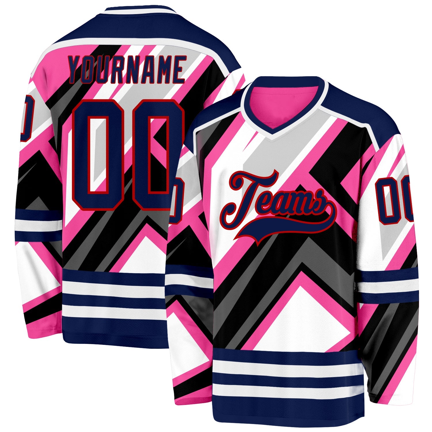 Custom Pink Navy Black Gray Red-White 3D Pattern Cyber Mecha E-sport Hockey Jersey