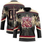 Custom Black City Cream Crimson-Steel Gray 3D Pattern Dripping Splatter Hockey Lace Neck Jersey