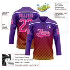 Custom Purple Hot Pink Old Gold-White 3D Pattern Abstract Gradient Halftone Hockey Lace Neck Jersey