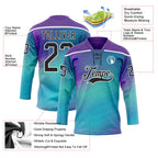 Custom Purple Black Blue-White 3D Pattern Abstract Gradient Halftone Hockey Lace Neck Jersey