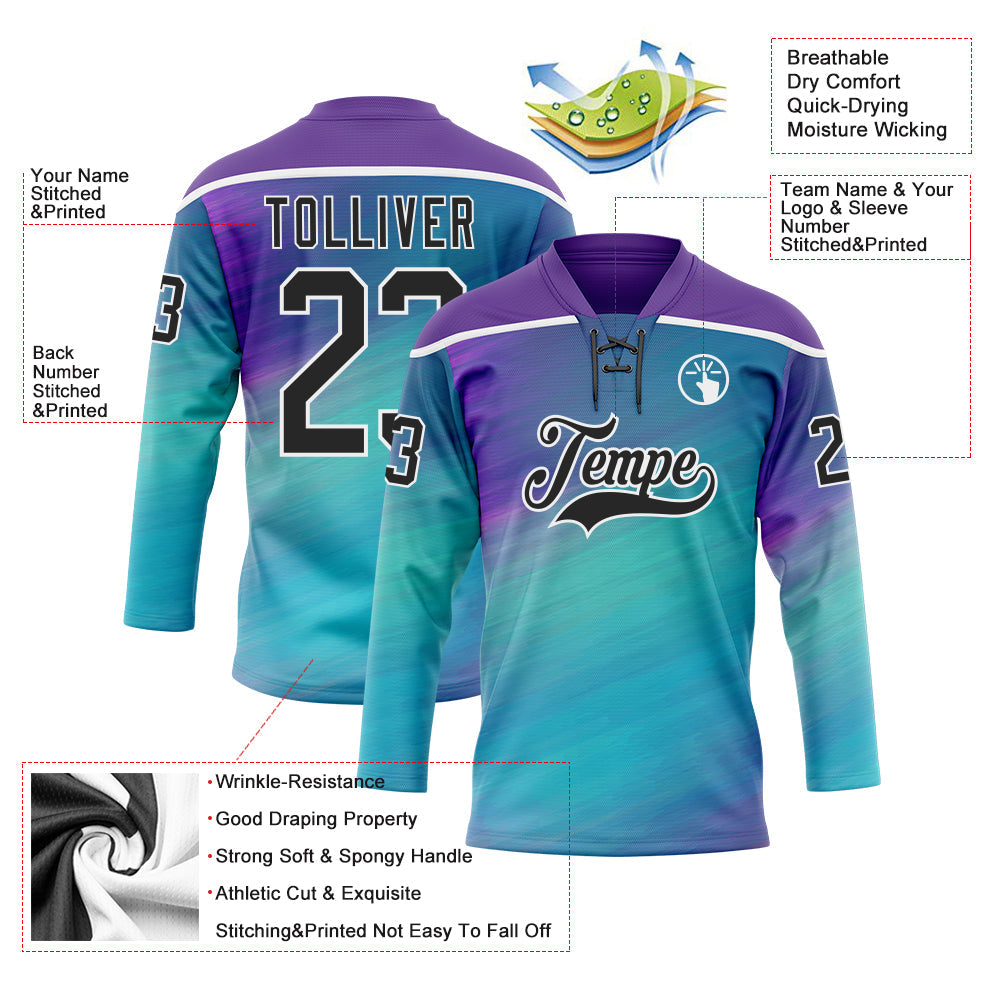 Custom Purple Black Blue-White 3D Pattern Abstract Gradient Halftone Hockey Lace Neck Jersey