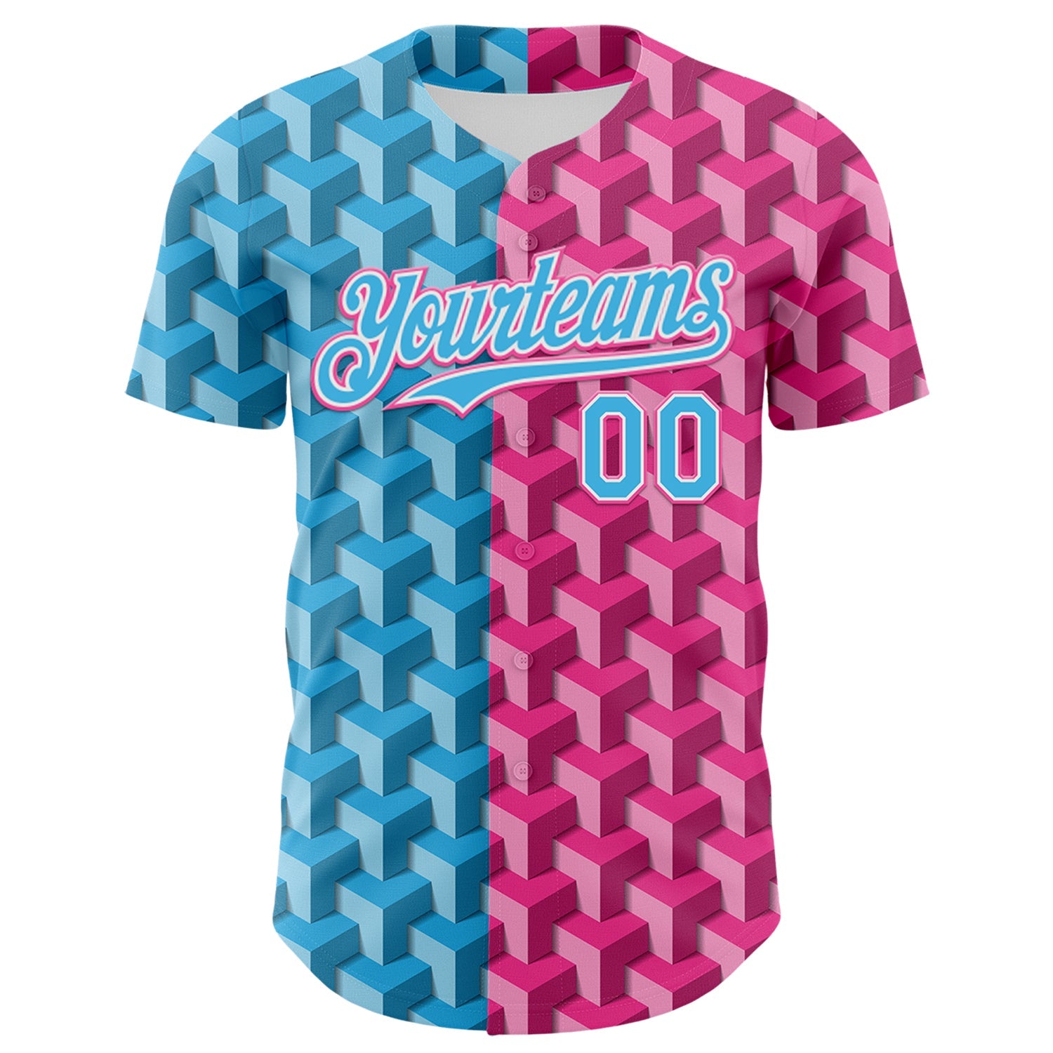 Custom Sky Blue Pink-White Valentine's Day Gradient Love Heart Authentic Baseball Jersey