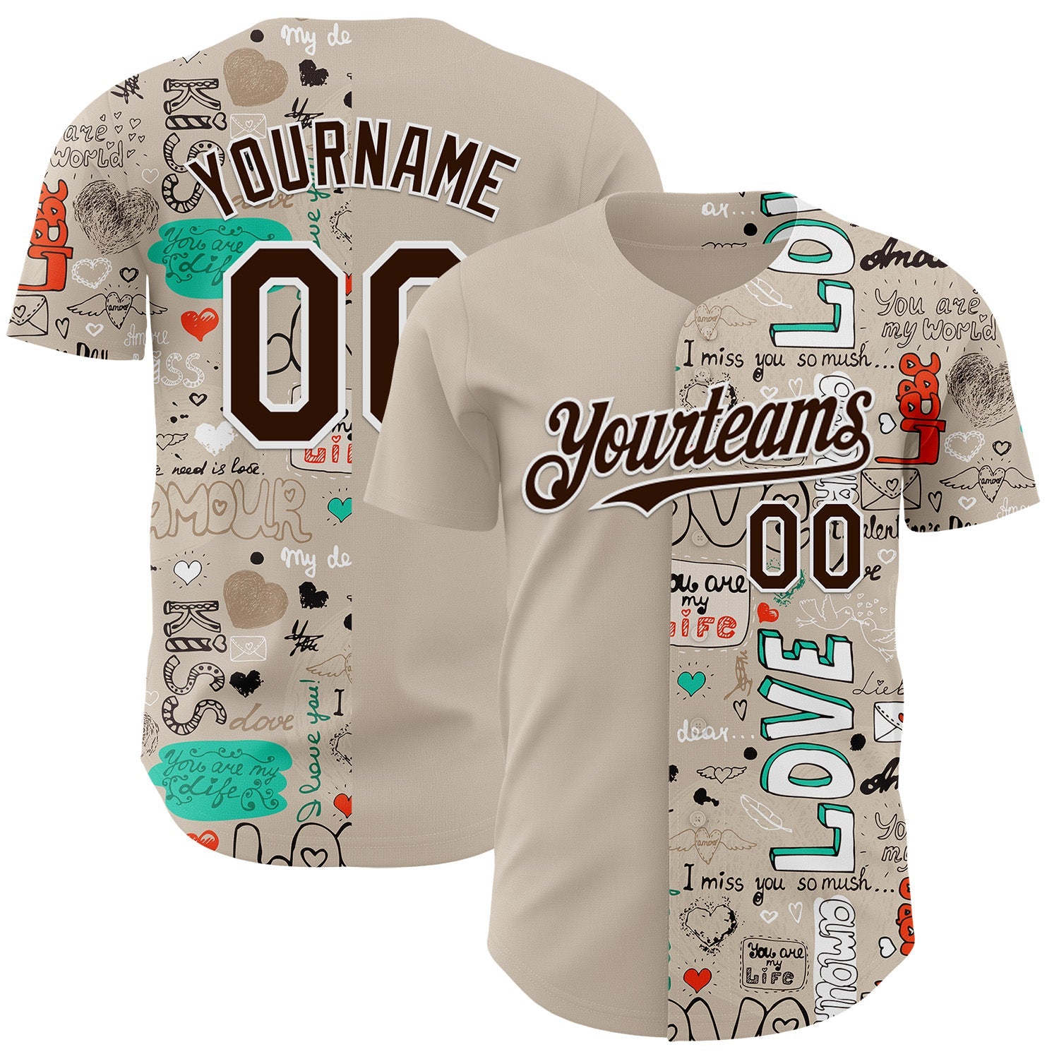 Custom Gray Brown-White Valentine's Day Love Authentic Baseball Jersey