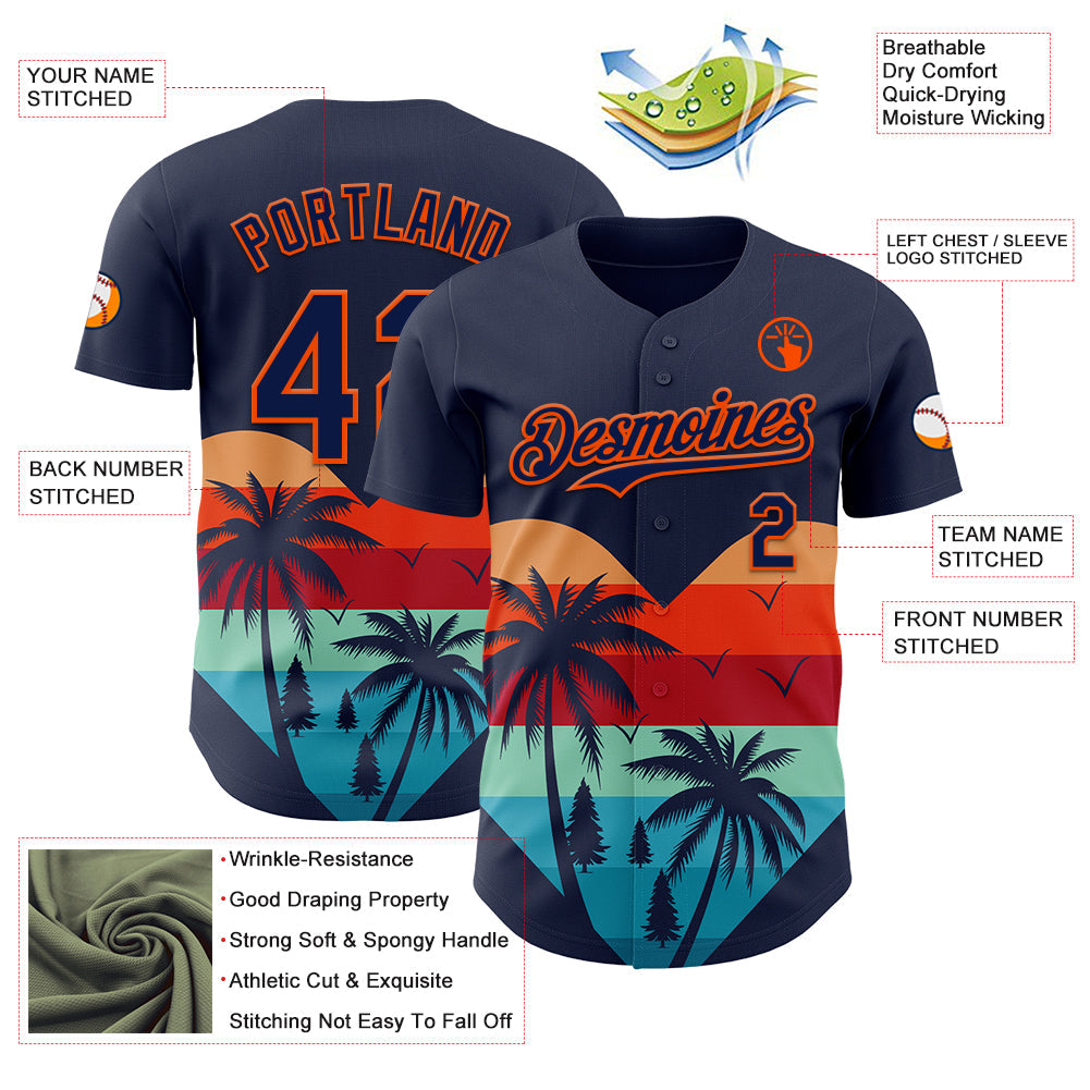 Custom Navy Orange Valentine's Day Coconut Trees Authentic Baseball Jersey