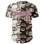 Custom Brown Light Pink-Cream Valentine's Day Bagel Meets Coffee Authentic Baseball Jersey