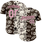 Custom Brown Light Pink-Cream Valentine's Day Bagel Meets Coffee Authentic Baseball Jersey