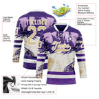 Custom Purple Vegas Gold-White 3D Pattern Abstract Splatter Paint Hockey Lace Neck Jersey