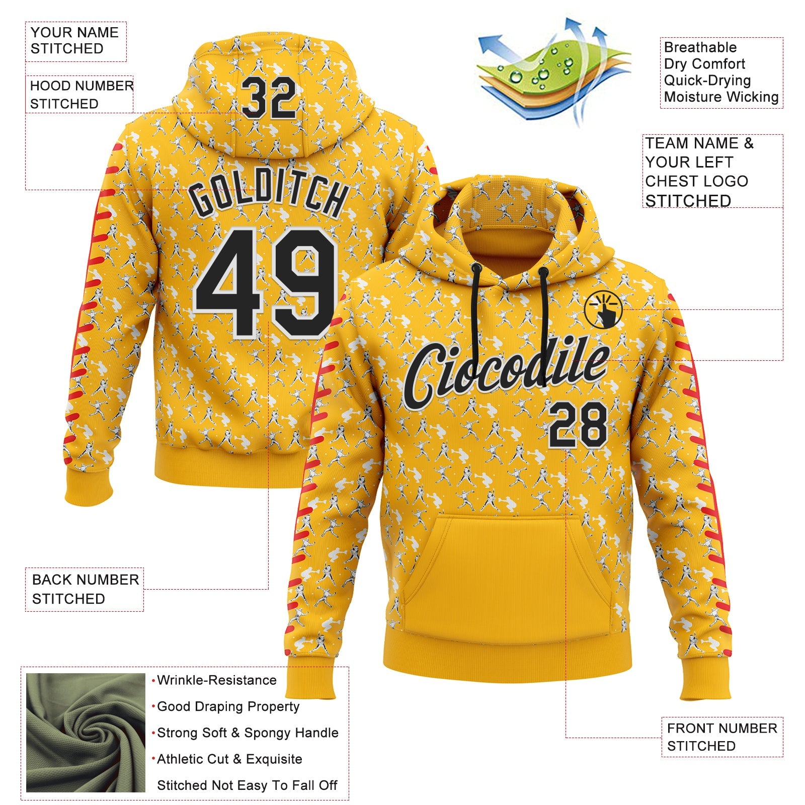 Custom Stitched Gold Black Red-White 3D Pattern Design Baseball Game Day Pittsburgh Inspired Sports Pullover Sweatshirt Hoodie