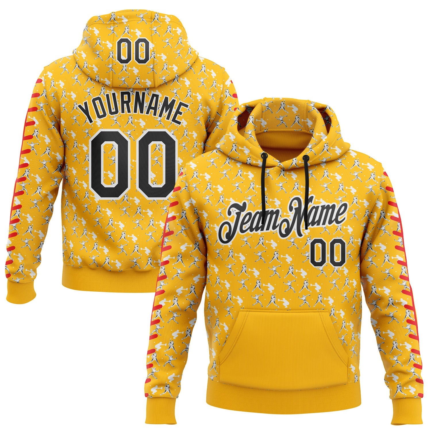 Custom Stitched Gold Black Red-White 3D Pattern Design Baseball Game Day Pittsburgh Inspired Sports Pullover Sweatshirt Hoodie