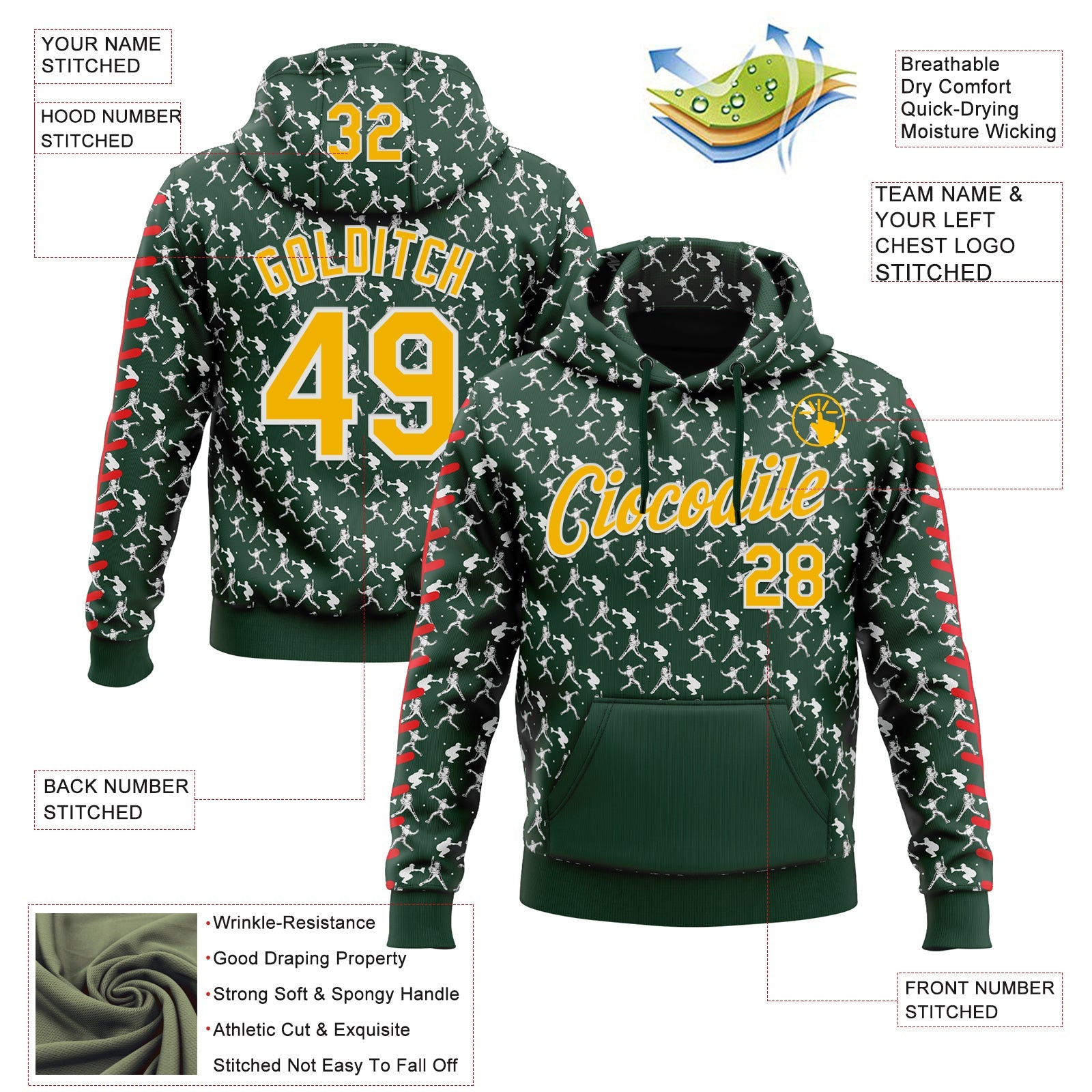 Custom Stitched Green Gold Red-White 3D Pattern Design Baseball Game Day Green Bay Inspired Sports Pullover Sweatshirt Hoodie