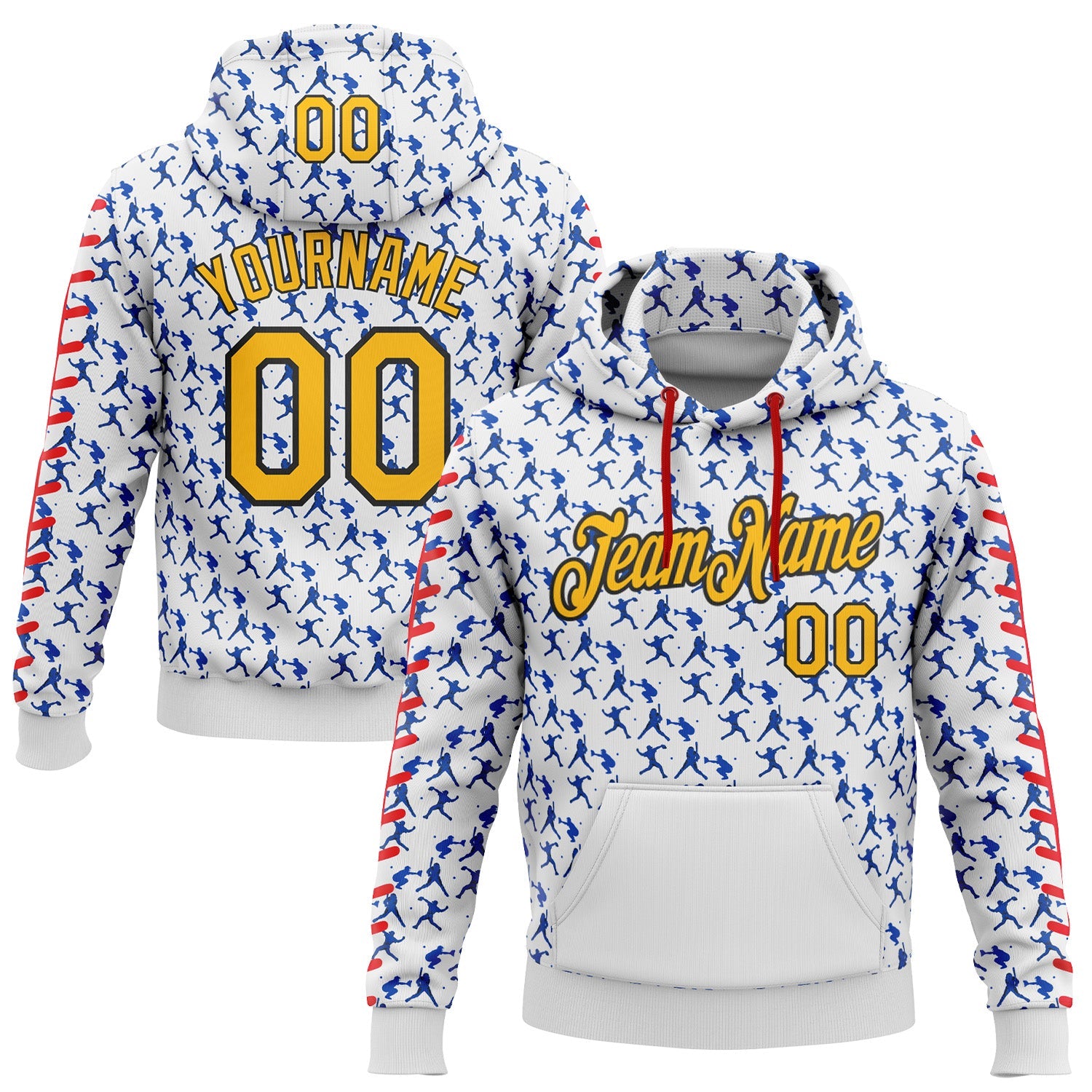 Custom Stitched White Gold Thunder Blue Red-Black 3D Pattern Design Baseball Game Day Los Angeles Inspired Sports Pullover Sweatshirt Hoodie