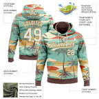 Custom Stitched Green White Brown-Old Gold 3D Cartoon Hawaii Palm Trees Sports Pullover Sweatshirt Hoodie