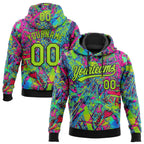 Custom Stitched Graffiti Pattern Neon Green-Black 3D Abstract Splatter Sports Pullover Sweatshirt Hoodie