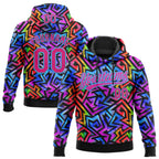 Custom Stitched Graffiti Pattern Hot Pink-Sky Blue 3D Abstract Geometric Sports Pullover Sweatshirt Hoodie