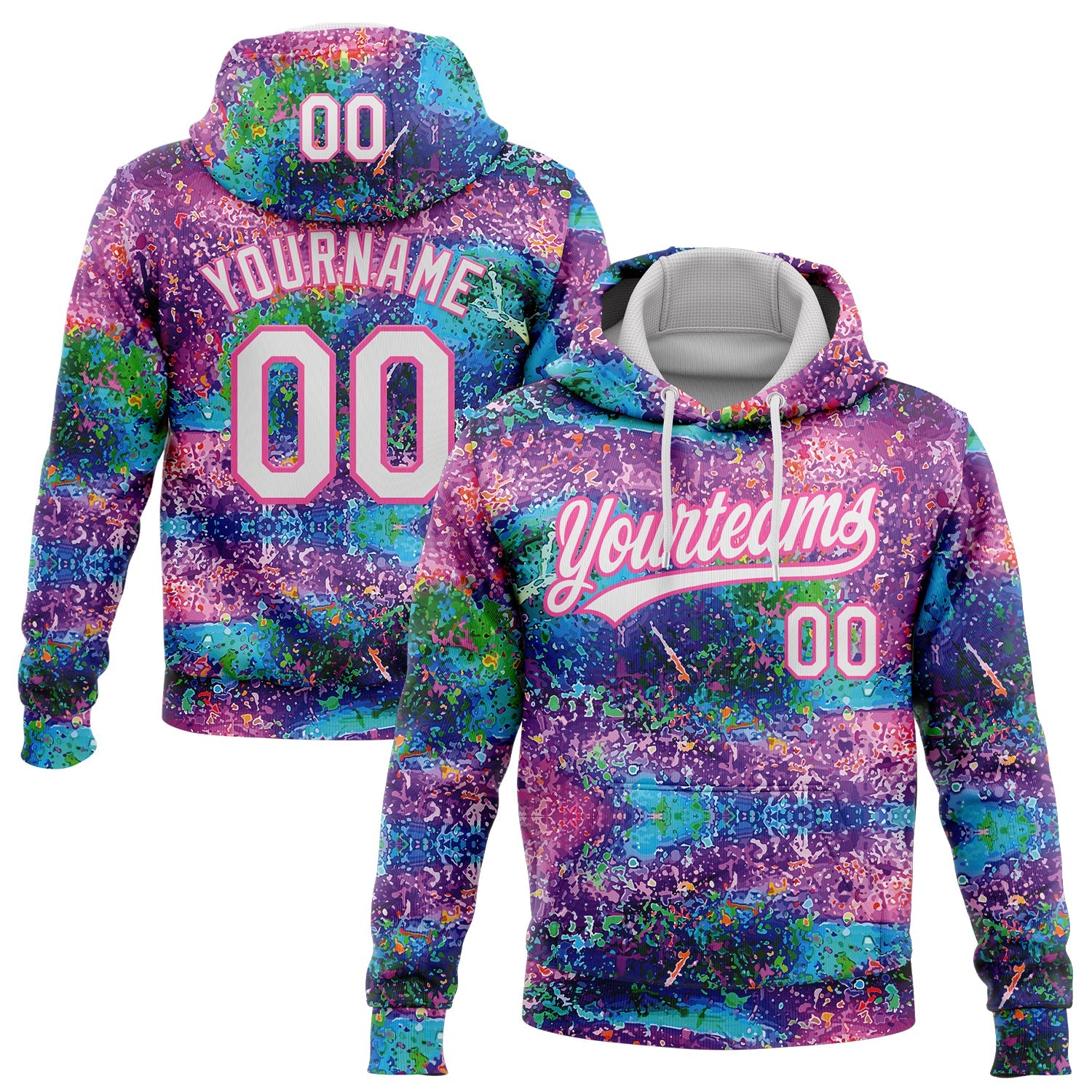 Custom Stitched Graffiti Pattern White-Pink 3D Abstract Splatter Sports Pullover Sweatshirt Hoodie