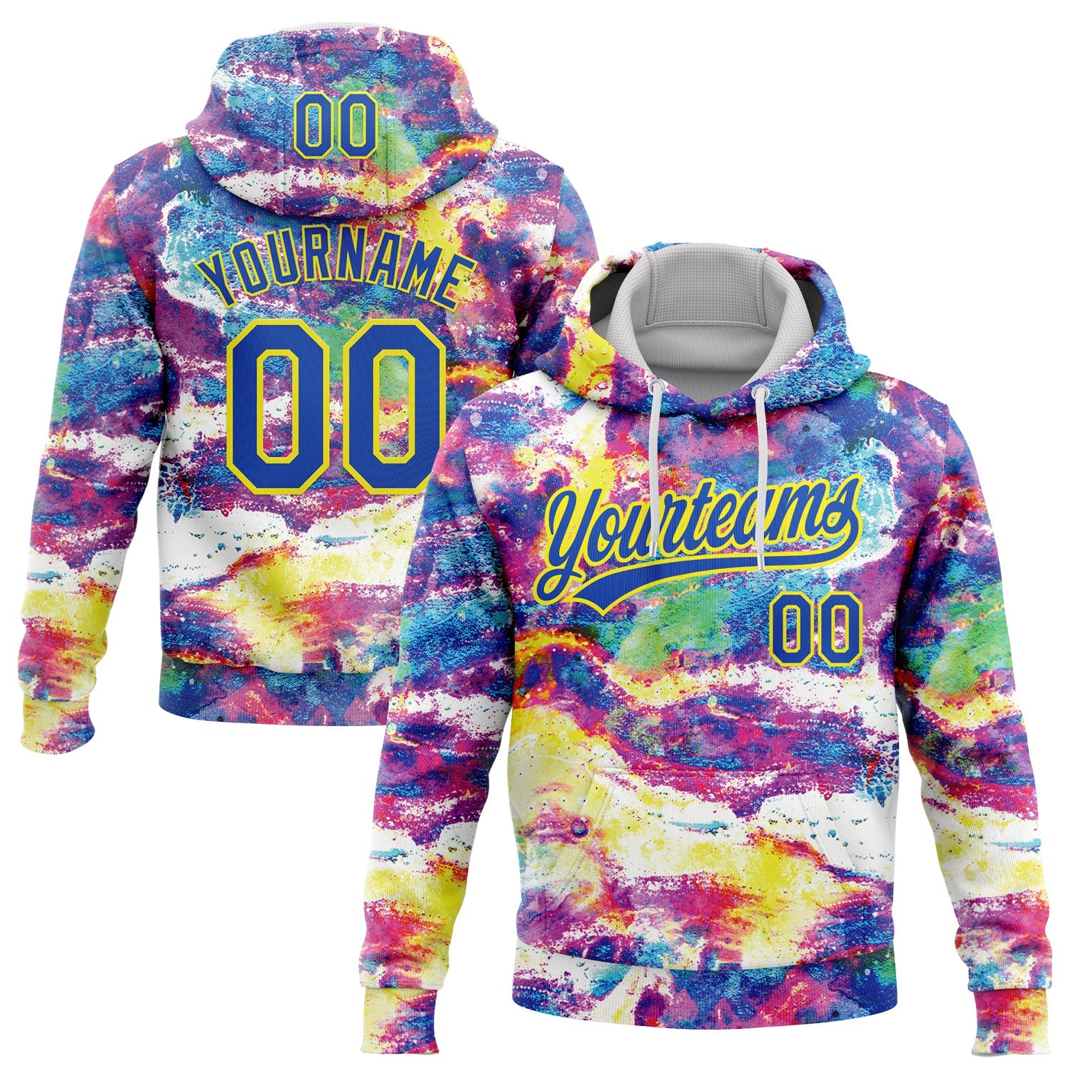 Custom Stitched Graffiti Pattern Thunder Blue-Light Yellow 3D Abstract Splatter Sports Pullover Sweatshirt Hoodie