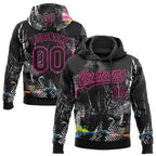 Custom Stitched Black Hot Pink 3D Pattern Design Abstract Neon Street Style Sports Pullover Sweatshirt Hoodie