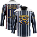 Custom Black Navy Red Gold-White 3D Pattern Design Stripe Hockey Lace Neck Jersey